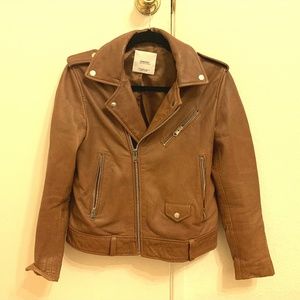 Mango congac leather moto jacket